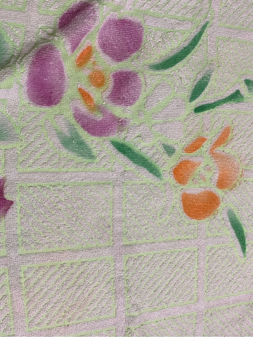 3 VINTAGE 70s/80s Pastel Rose Bath Towel Florescent Green Checkered Floral 47x24